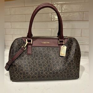 Calvin Klein Burgundy and Brown Monogram Satchel